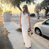 Deep V-Neck White Seam Top-Outfit