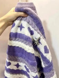 Purple Heart Print Stripe Sweater-Outfit