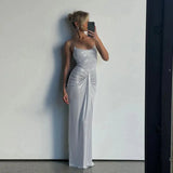 Silver Wrap Design Strap Maxi Dress-Outfit