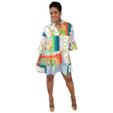 And American Round Neck Loose Gold Chain Positioning Printing Shirt Dress 703-1-Outfit