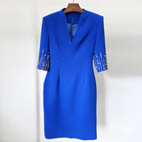 Fashion Spring And Summer New Heavy Industry Nails And Studded Sleeve V-Neck And Knee Dress Small