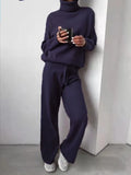 Turtleneck Tracksuit Suit Female Autumn Solid Casual Tops Pullovers Long Sleeve Long Pants Two Piece Sets Homewear