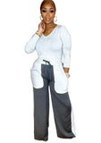 Casual V-Neck Plain Shirt and Contrast Color Sweatpants 2PC