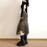 Toloer 2024 New Women's Plaid Purse Hip Irregular Flounces Slim Skirt-Outfit