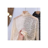 Toloer Soft Very Special Letter Lace Shirt Sexy Perspective Mesh Gauze Spring 2024 New Long-Sleeved T-Shirt