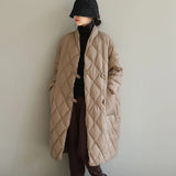 Winter New Arrivals Women's Cotton Coats Diamond Lattice Block Big Size Female Long Parkas Loose Lady Overcoats