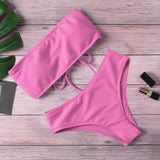 Solid Bikini Women Beach Padded Strapless Brazillian Swimsuit High Waist Back Lace Up Female Biquini Bathing Suit