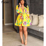 Women Long Sleeve Floral Flower Print Mini Dress Elegant Vintage V-neck Autumn Fall Dresses Party Club Vestidos 618-1-Outfit