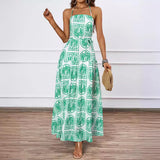 Women's Summer Hanging Neck Print Beach Hawaiian Vacation Dress With