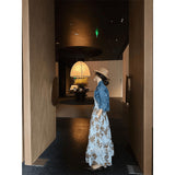 Light Luxury High-End Temperament Sister Little Fragrant Denim Jacket Blue Floral Skirt