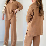 Autumn New Fashion Solid Color Loose Under The Pended Fork Knit Shirt Two Sets Of