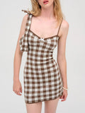 Luxury Retro Sweet Style Dress Women 2025 Summer New Lattice Print Design Short Sling