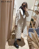 Cotton-Liner Argyle Winter Down Jackets Women Slim Fit Thick Long Padded Parkas Female Solid Casual Snow Coat