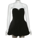 Sequin Strapless Puff Skirt Mini Dress-Outfit