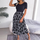 Wind Shooting Spring And Summer Leisure Leaves High Waist Hundred Folds Medium Long Dress Women's
