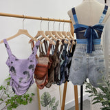 Hottie Tie Dye Irregular Sleeveless Small Sleeveless Sleeve Strip Back Strap Bow Strap Bow Blouse