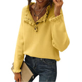 And Autumn 2025 New Women's Knitted Top Casual Long-Sleeved Button-Lace Cloth Cloth