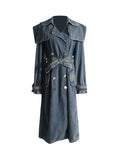 Toloer Autumn / Winter New Fashion Trend With Waist Coat Lapel Long Windbreaker Denim Coat Girl-Outfit