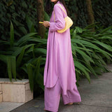 Toloer Spot Hot Style Autumn Women Fashion Medium Long Shirt Strap Straight Leg Wide Leg Pants Three-Piece Suit-Outfit