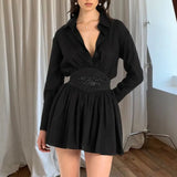 Black Embroidery Shirt Mini Dress-Outfit