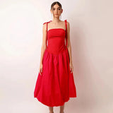 Tube Solid Frill Midi Dress-Outfit