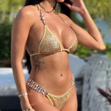 Toloer Hot Beach Vacation Bikini Crystal Diamond Women's Split Swimsuit