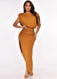 Elegant Sleeveless Ruched Split Irregular Party Dress 703-1-Outfit