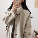 Woolen Coat Is Popular For Women In The Spring And Summer Of 2023, The New Korean Version Of Black Medium-Length Tweed Coat Is Popular To Thicken.-Outfit