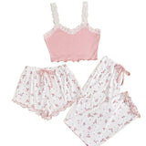 New Peach Hearted Pajamas Women's Spring And Summer Sweet And Cute Three-Piece Set Of Hanging Trousers Short Sexy