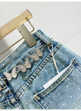 Denim Bow Polka Dot Printed Butterfly Chain Mini Skirt-Outfit
