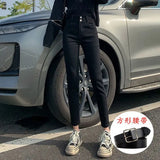 Toloer Female Autumn 2024 New Korean Version Slim Show Thin High Waist Two Buckle Elastic Small Feet Pencil Pants Tide-Outfit