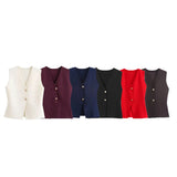 Women's Solid-Colored Gold Button-Wear Knitted Vest