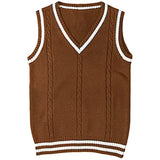 Toloer Sweater Women's Vest V-Neck Striped Stitching Casual Knit Vest