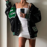 Womens Coats and Jackets High Street Hip Hop Baseball harajuku Street Casual Coat Loose Stitching Jacket Tops 2021 Autumn