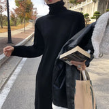 Autumn Winter Loose Turtleneck Straight Women Sweater Dresses 2022 New Long Sleeve Warm Knitted Chic Long Dresses