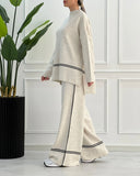 2025 New Solid Color Casual Blouse Loose Comfortable Design Micro-Thorn Trousers Set