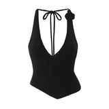 New Sweet Flowers Pure Knitted Vest Sexy Hottie Repair Small
