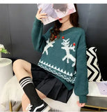 Women Clothing Knitted Hairball Deer Snowflake O-Neck Warm Thick Pullovers Flower Sweater Loose Tops Tide