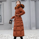 2023 Winter New Cotton Clothes Female Long Style Over The Knee Slim And Thick Padded Clothes Big Wool Collar Down Cotton-Padded Jacket Warm Coat-Outfit