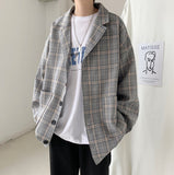 New Hong Kong Style Plaid Jacket Women's Autumn Korean Version Of The Original Sufeng Men's Loose And Thin Casual Suit-Outfit