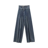 Stitch Details Patchwork High Waist Jeans-Outfit