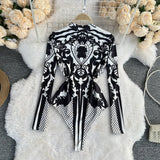 Toloer Integrated Top Sexy Slim Standing Collar Bottom Joined By